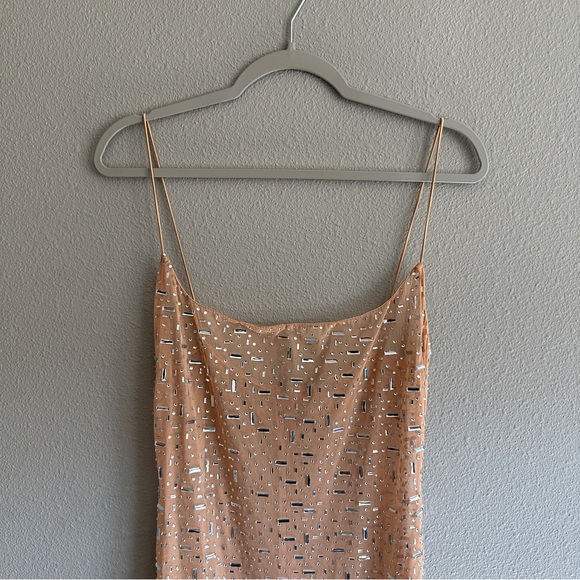 Oh Polly Antonella Sheer Embellished Scoop Neck Evening Gown in Almond 12 - Picture 11 of 13